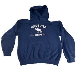 Bass Pro Shops Pullover Hoodie Oversized Sweatshirt Size Medium Navy Blue Hooded